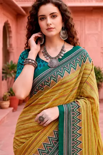 mustard woven cotton saree with blouse