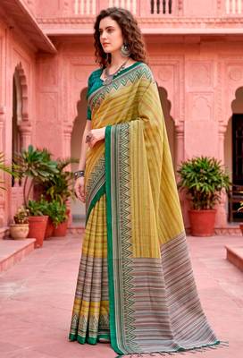 mustard woven cotton saree with blouse 3