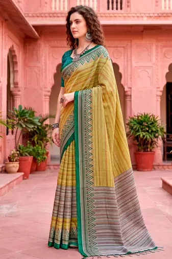 mustard woven cotton saree with blouse