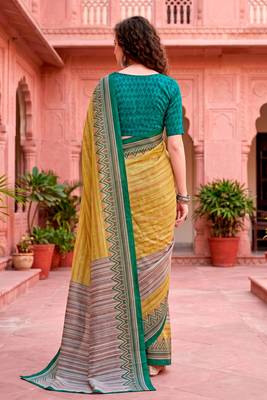 mustard woven cotton saree with blouse 4