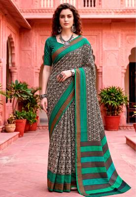 dark grey woven cotton saree with blouse 1