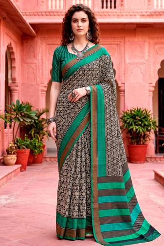 dark grey woven cotton saree with blouse