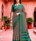 dark grey woven cotton saree with blouse