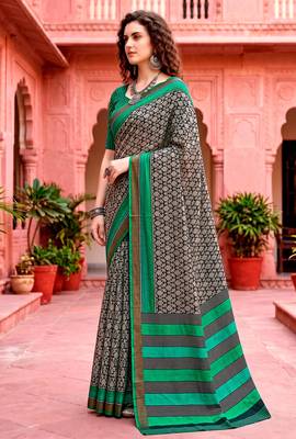 dark grey woven cotton saree with blouse 3