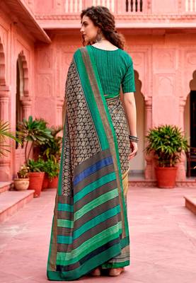 dark grey woven cotton saree with blouse 4
