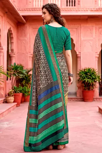 dark grey woven cotton saree with blouse