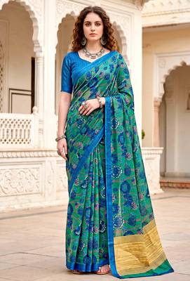 green woven cotton saree with blouse 1