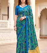green woven cotton saree with blouse
