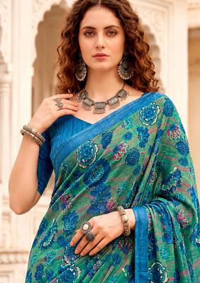 green woven cotton saree with blouse 2