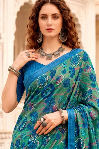green woven cotton saree with blouse