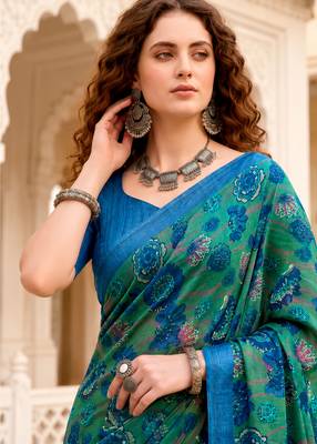green woven cotton saree with blouse 3