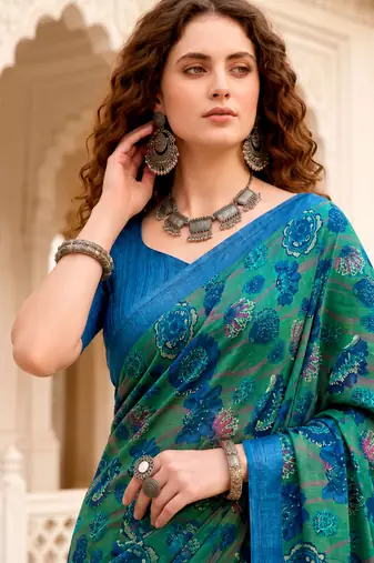 green woven cotton saree with blouse