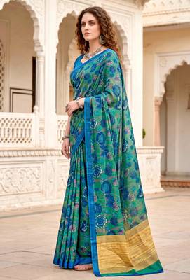 green woven cotton saree with blouse 4