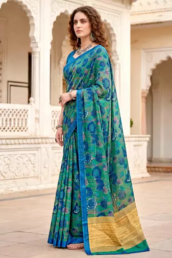green woven cotton saree with blouse