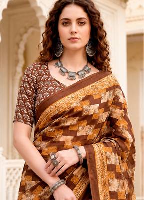 brown woven cotton saree with blouse 2