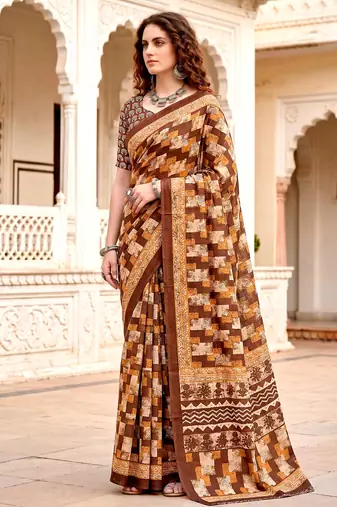 brown woven cotton saree with blouse