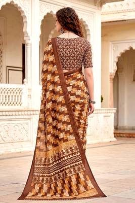 brown woven cotton saree with blouse 4