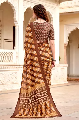 brown woven cotton saree with blouse