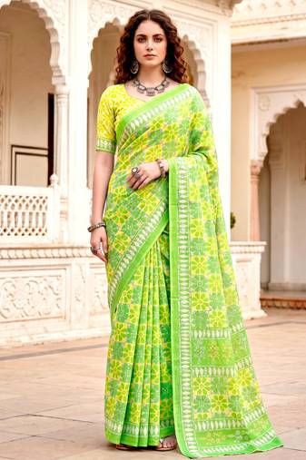 green woven cotton saree with blouse