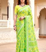 green woven cotton saree with blouse