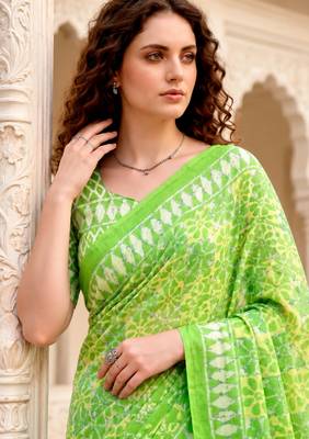 green woven cotton saree with blouse 2