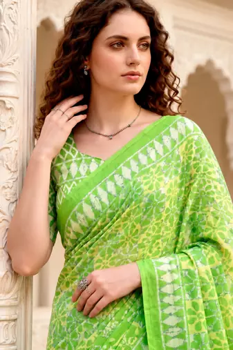 green woven cotton saree with blouse