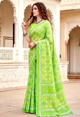 green woven cotton saree with blouse 3