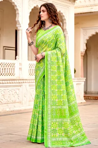 green woven cotton saree with blouse