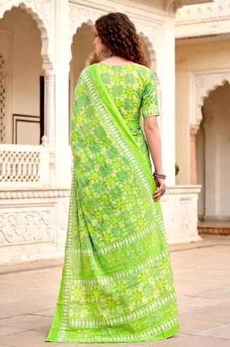 green woven cotton saree with blouse