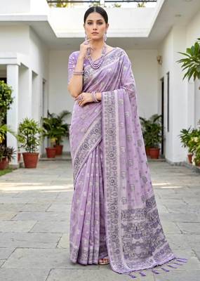 lavender woven cotton saree with blouse 1