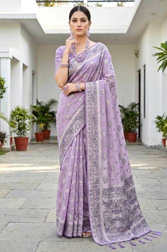 lavender woven cotton saree with blouse