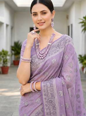 lavender woven cotton saree with blouse 2