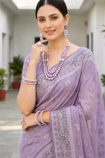lavender woven cotton saree with blouse