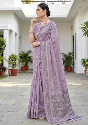 lavender woven cotton saree with blouse 3