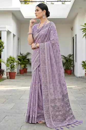 lavender woven cotton saree with blouse