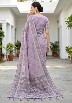 lavender woven cotton saree with blouse 4