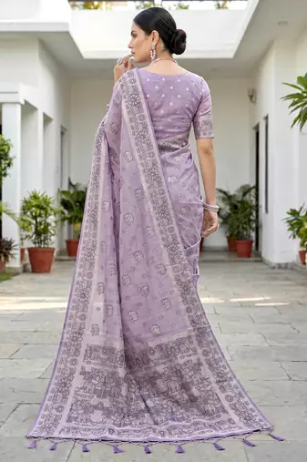 lavender woven cotton saree with blouse