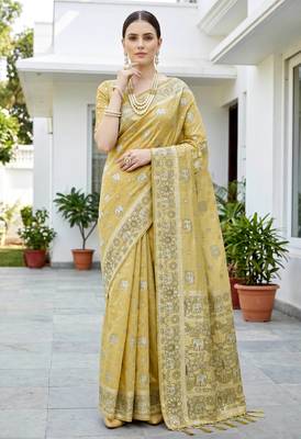 mustard woven cotton saree with blouse 1