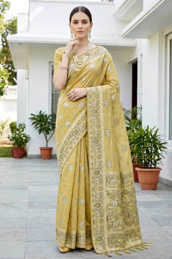 mustard woven cotton saree with blouse