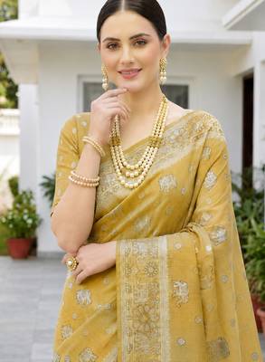 mustard woven cotton saree with blouse 2
