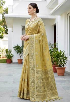 mustard woven cotton saree with blouse 3