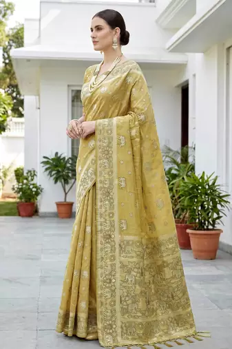 mustard woven cotton saree with blouse