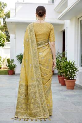 mustard woven cotton saree with blouse 4