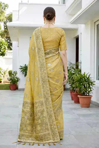 mustard woven cotton saree with blouse