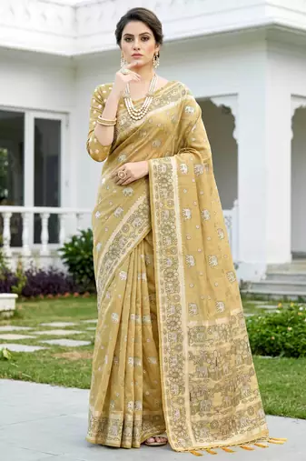 gold woven cotton saree with blouse