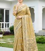 gold woven cotton saree with blouse