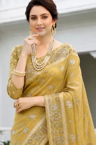 gold woven cotton saree with blouse