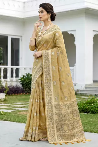 gold woven cotton saree with blouse