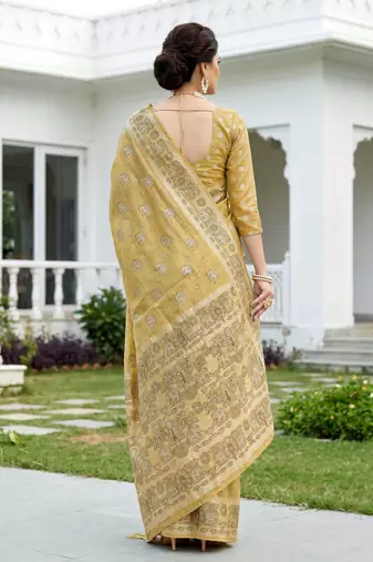 gold woven cotton saree with blouse