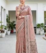 hot pink woven cotton saree with blouse